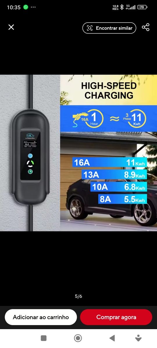 Carregador 11kw-10Metros +adaptador monofasico