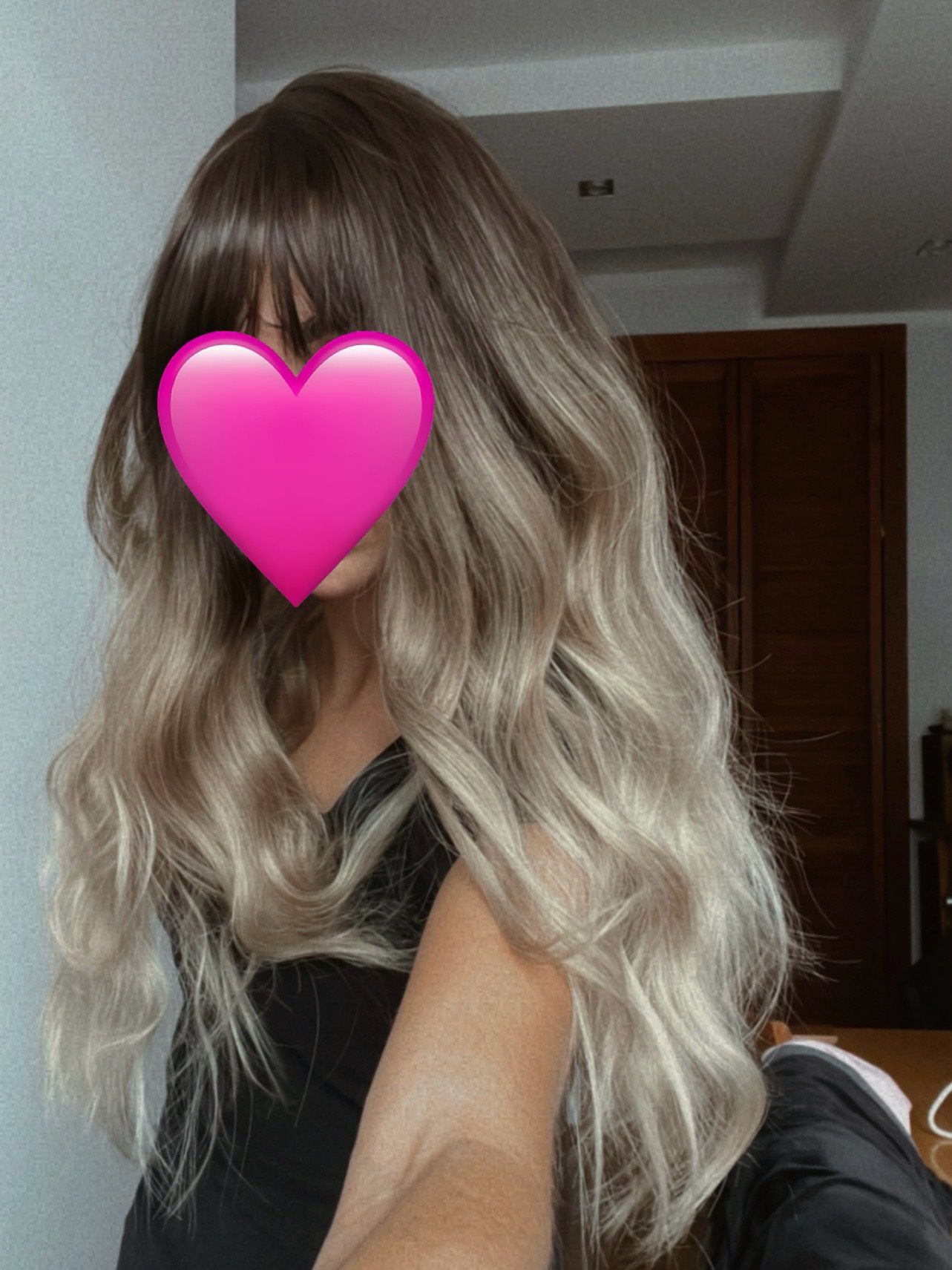 Peruka włosy długie grzywka chłodne blond ombre brąz nowa popielate