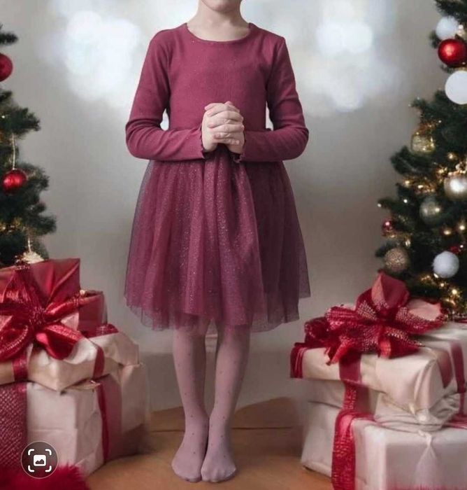 Sukienka dla dziewczynki r. 128 tiul bordowa smyk cool club