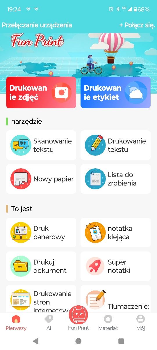 Mini drukarka termiczna C19 do zdjęć etykiet notatek 5 rolek papieru