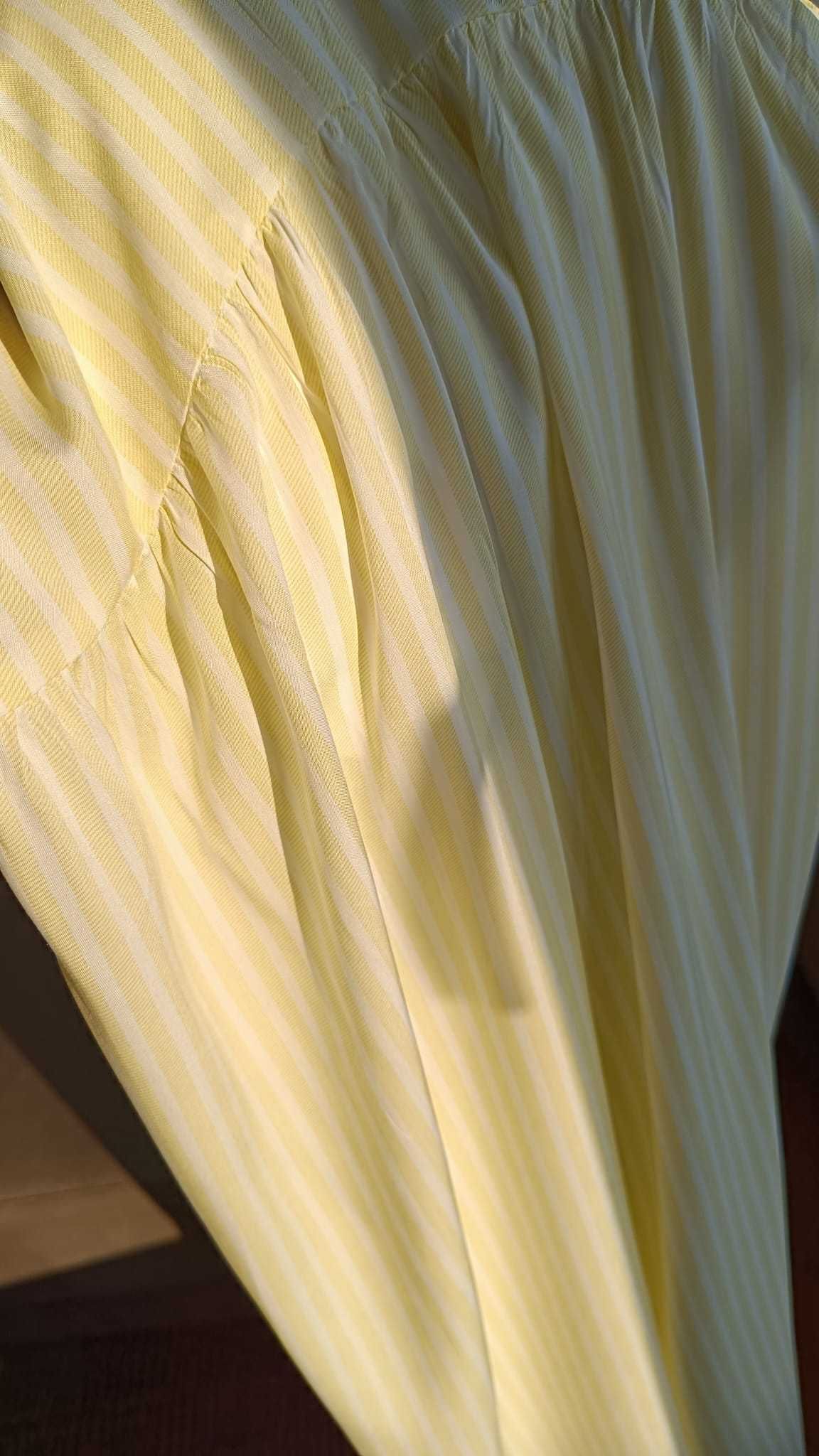 Nowa letnia sukienka maxi 36 S długa wiskoza pastel żółty