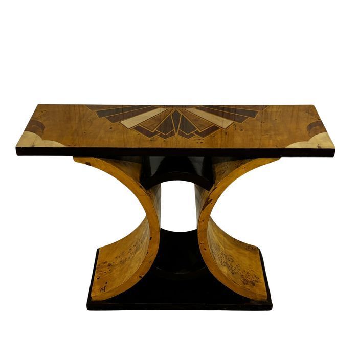 Konsola Art Deco z Drewna Egzotycznego - Geometryczny Stolik 120x40 cm
