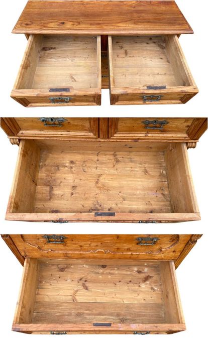 Stara rzeźbiona komoda sosnowa, 4 szuflady