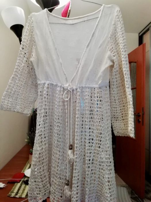 Narzutka boho ecru szydełko koronka