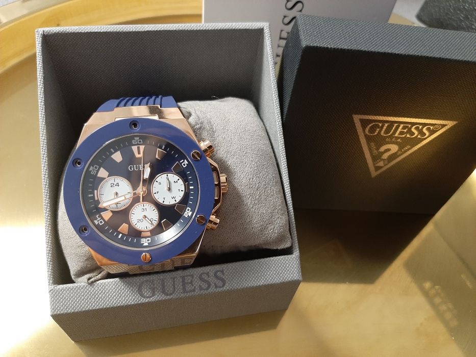 Meski zegarek guess bransoleta oryginalny  złoty niebieski
