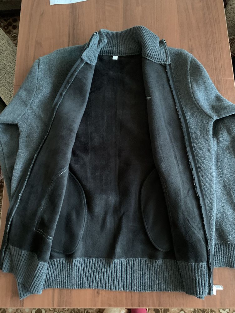 Elegancki nowy męski ciepły sweter bluza rozpinany szary