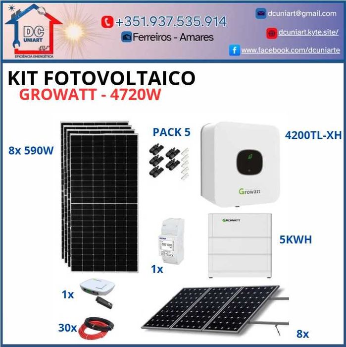 Kit Fotovoltaico 4.720W + Bateria 5KWH (Monofásico) GROWATT