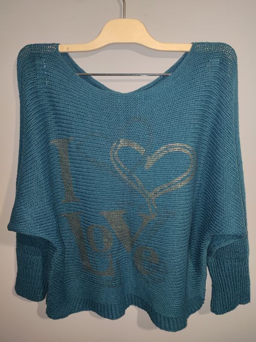 Uroczy sweterek sweter krój nietoperz z dodatkiem wełny S