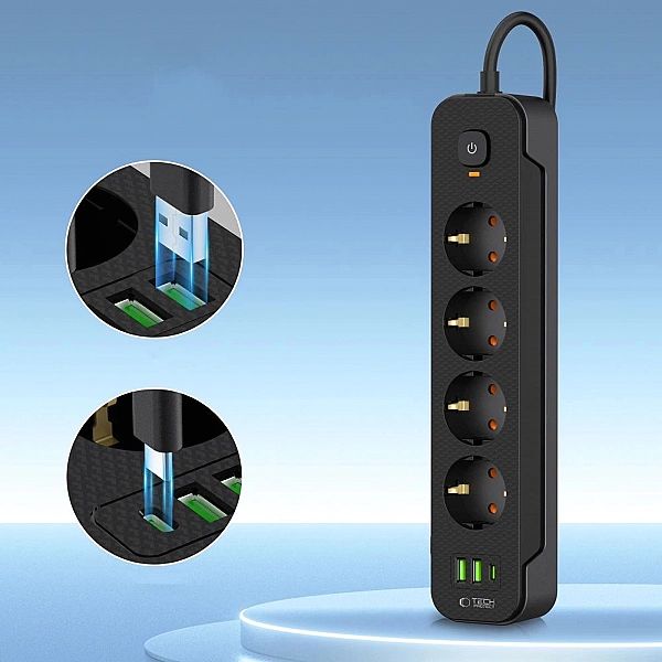 Listwa zasilająca Tech-Protect PCL4X3/4 gniazda 240V + 2xUSB-A + 1xUSB