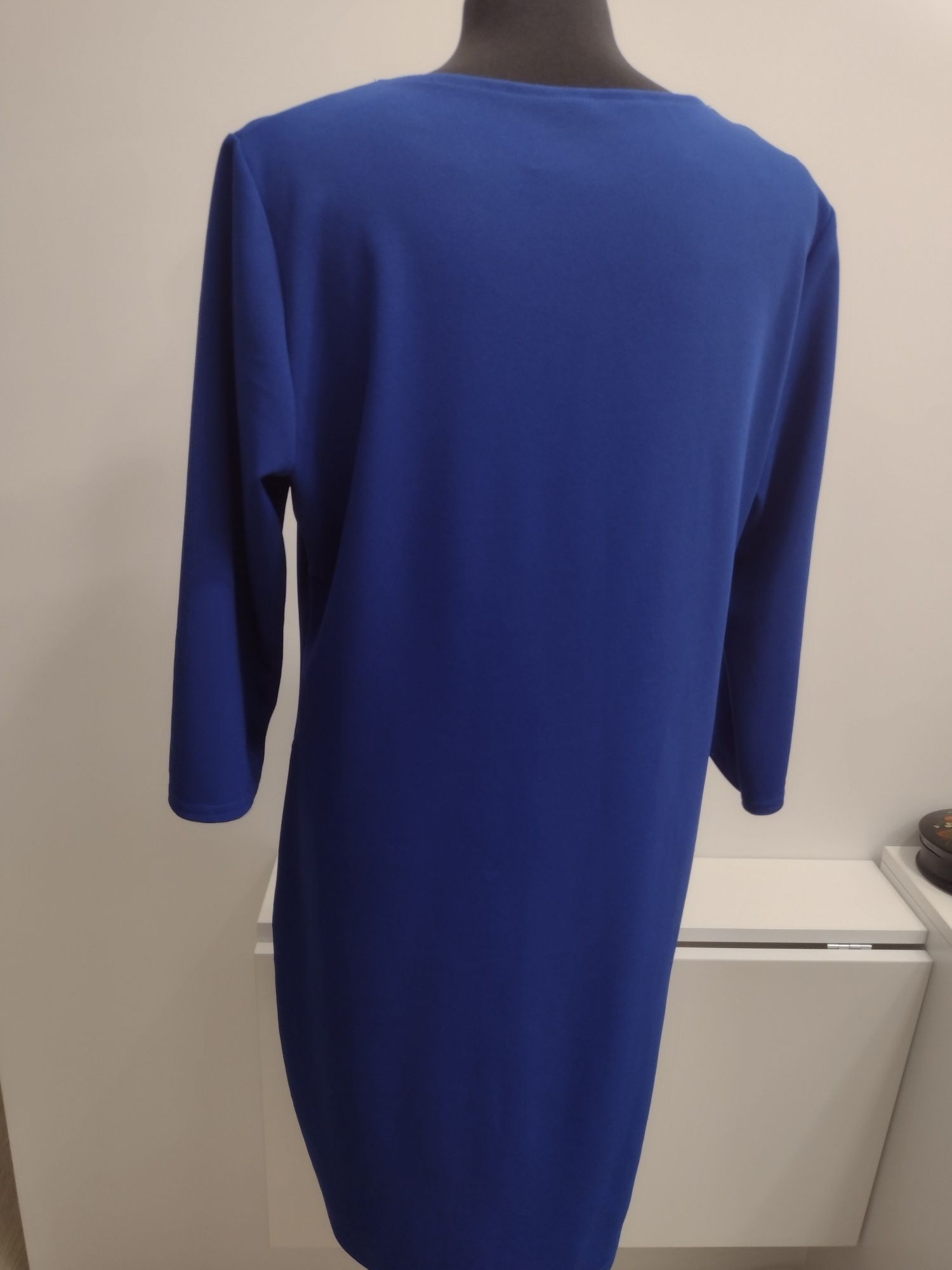 Chabrowa sukienka z kieszeniami i rękawem 3/4 rozmiar L/XL