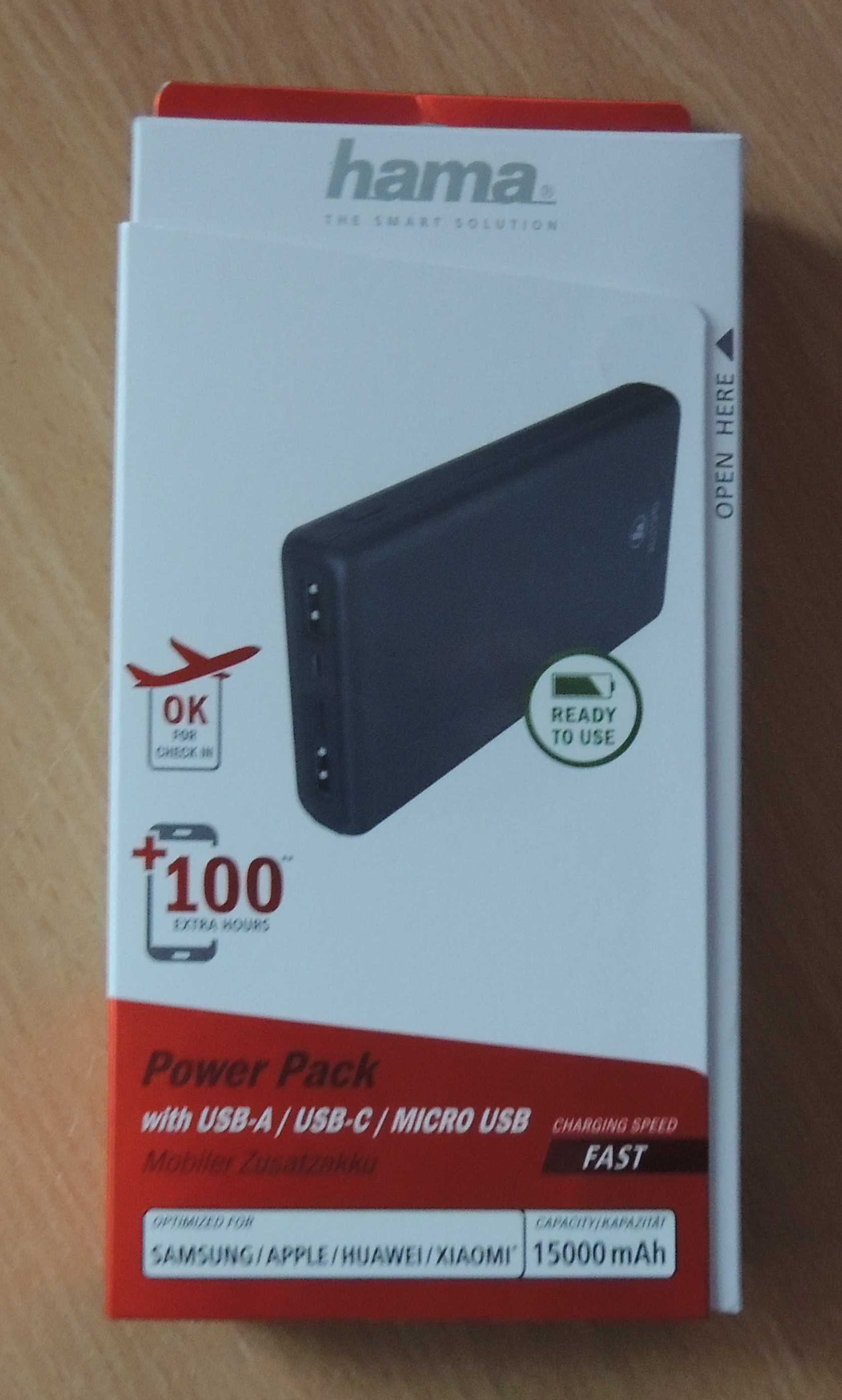 Hama Powerbank  Повербанк оригинал "ALU15HD" 15000 mAh