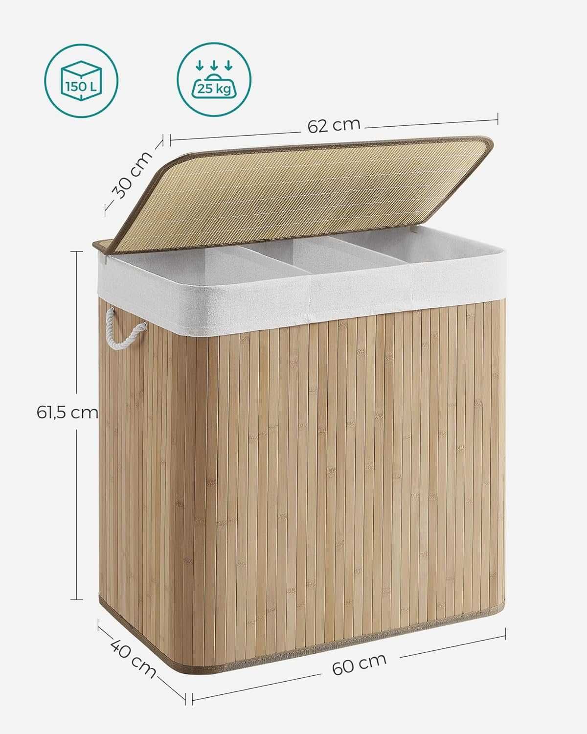 Kosz na pranie z 3 przegródkami, 150L LCB091N01