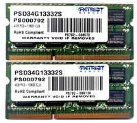 Память 8ГБ для ноутбука SODIMM Patriot  DDR3 комплект два по 4GB