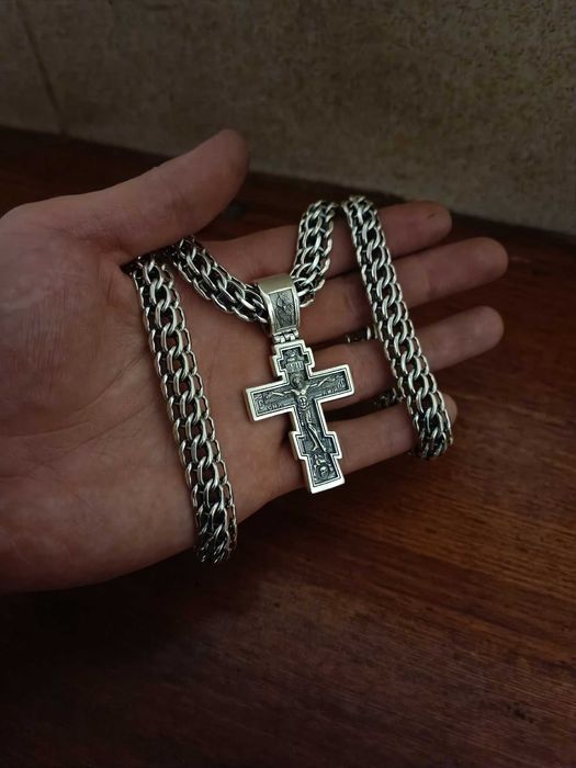 Срібний набір ланцюжок+хрестик, цепочка серебряная+крестик набор 925