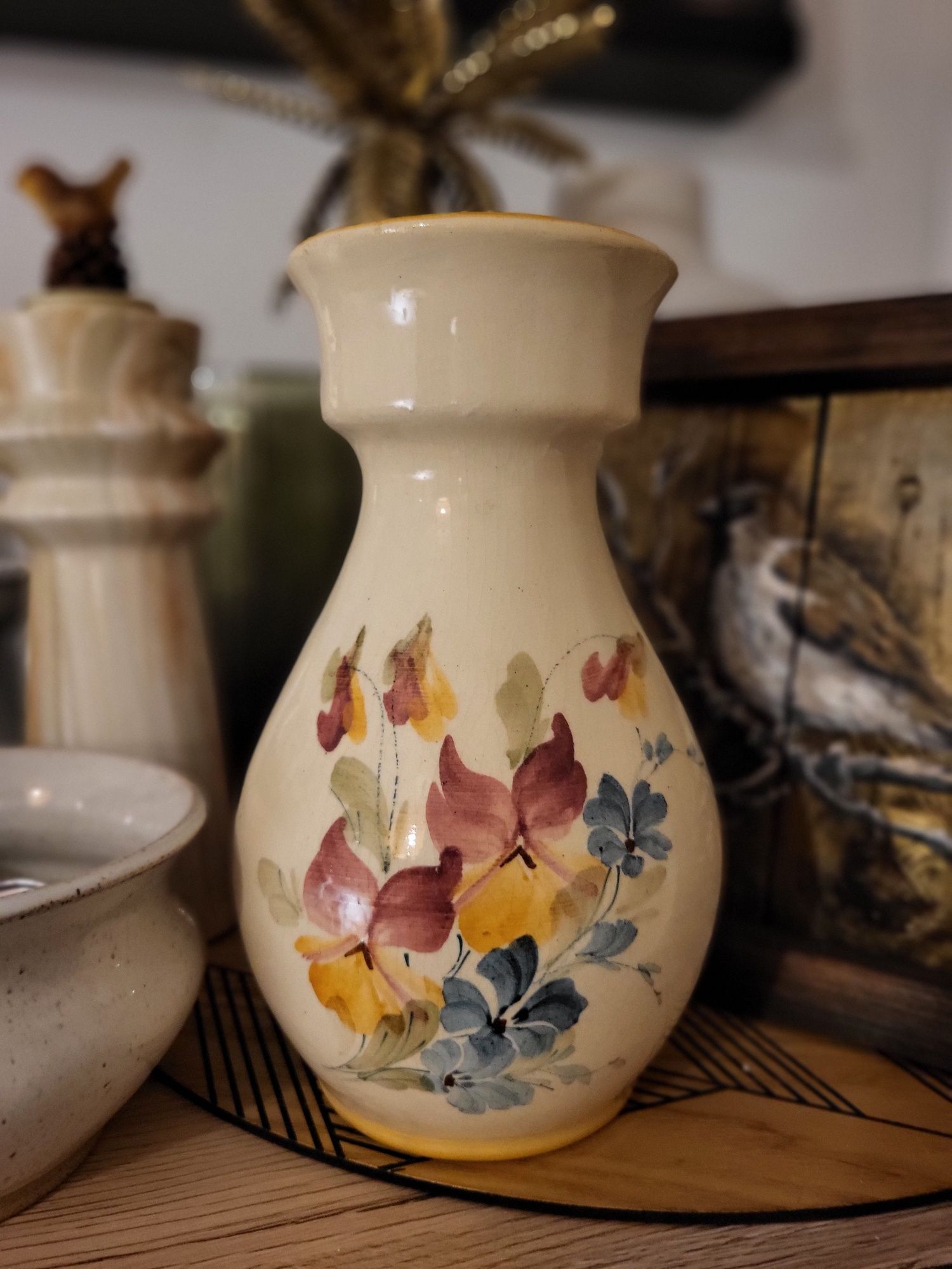Wazon ceramiczny vintage kwiaty handmade malowany ręcznie 20 cm Made i