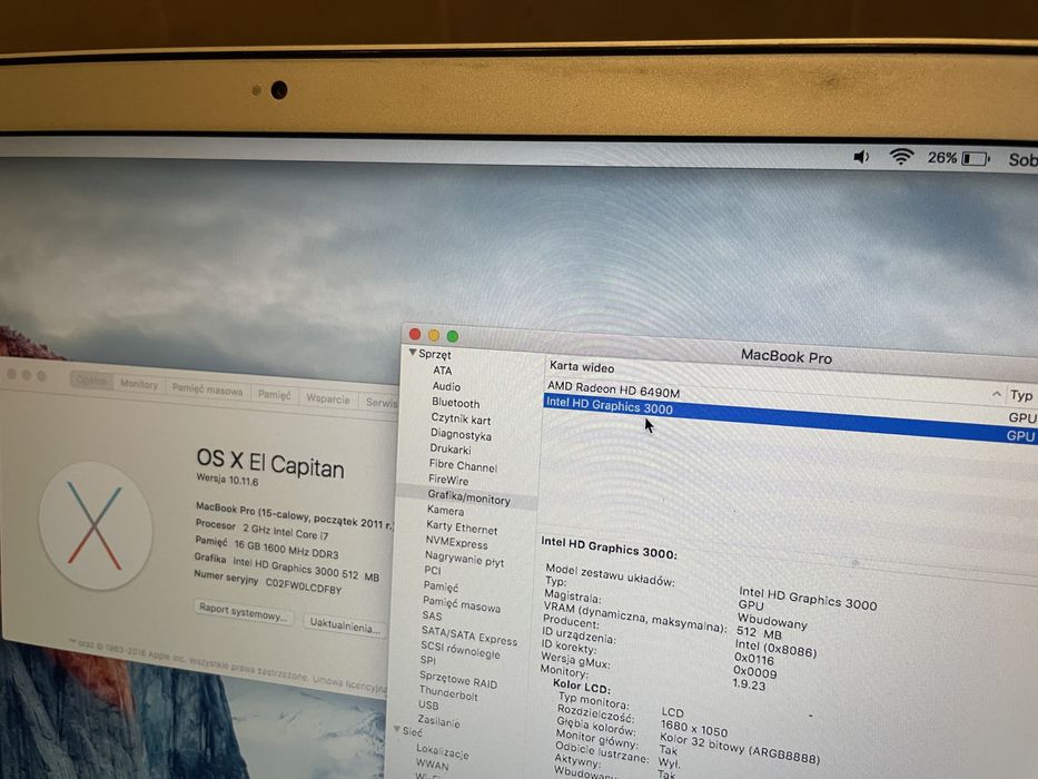 Apple Macbook  pro 15 i7 16gb ssd a1286  mat bateria nowa