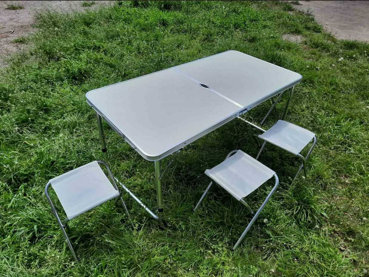 Посилений стіл 4 стільці білий столик валіза для пікніка