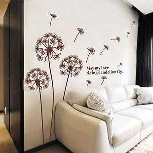Наклейки для декору інтер'єру коричневі кульбабки одуванчики на стіну