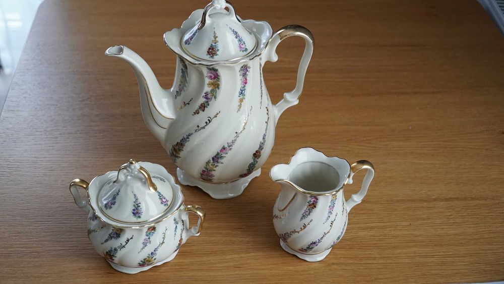 Cudo! Ręcznie malowany środek stołu Mitterteich garnitur dzbanek cukie