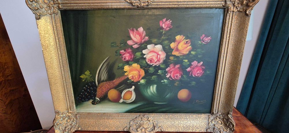 Aukcyjny obraz olejny martwa natura Georges de Marco antyk Francja