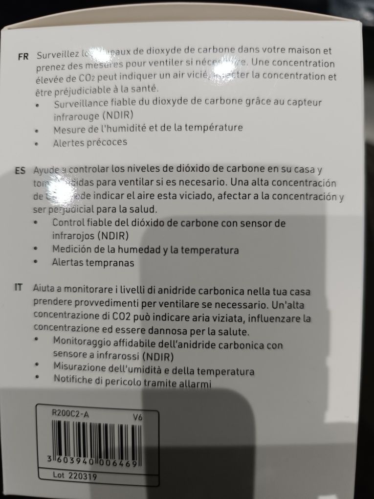 Medidor de dióxido de carbono, tempera e humidade