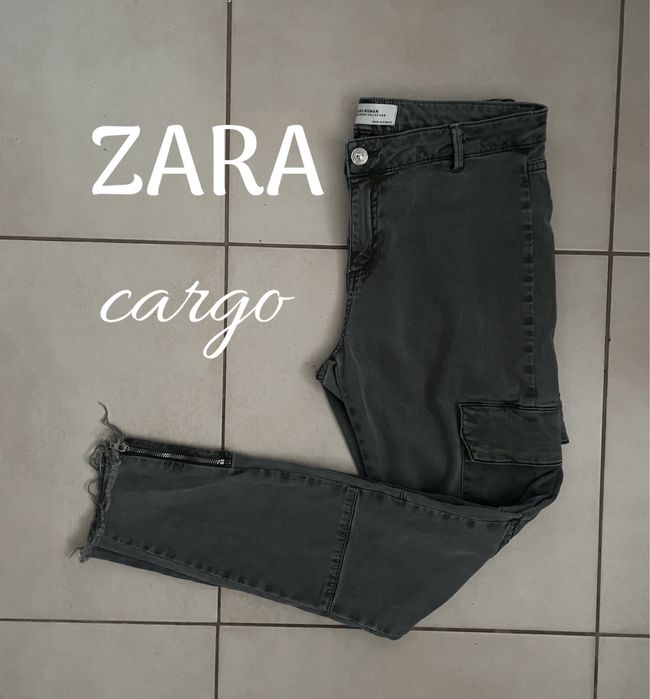Zara oliwkowe spodnie kargo bojowki khaki M