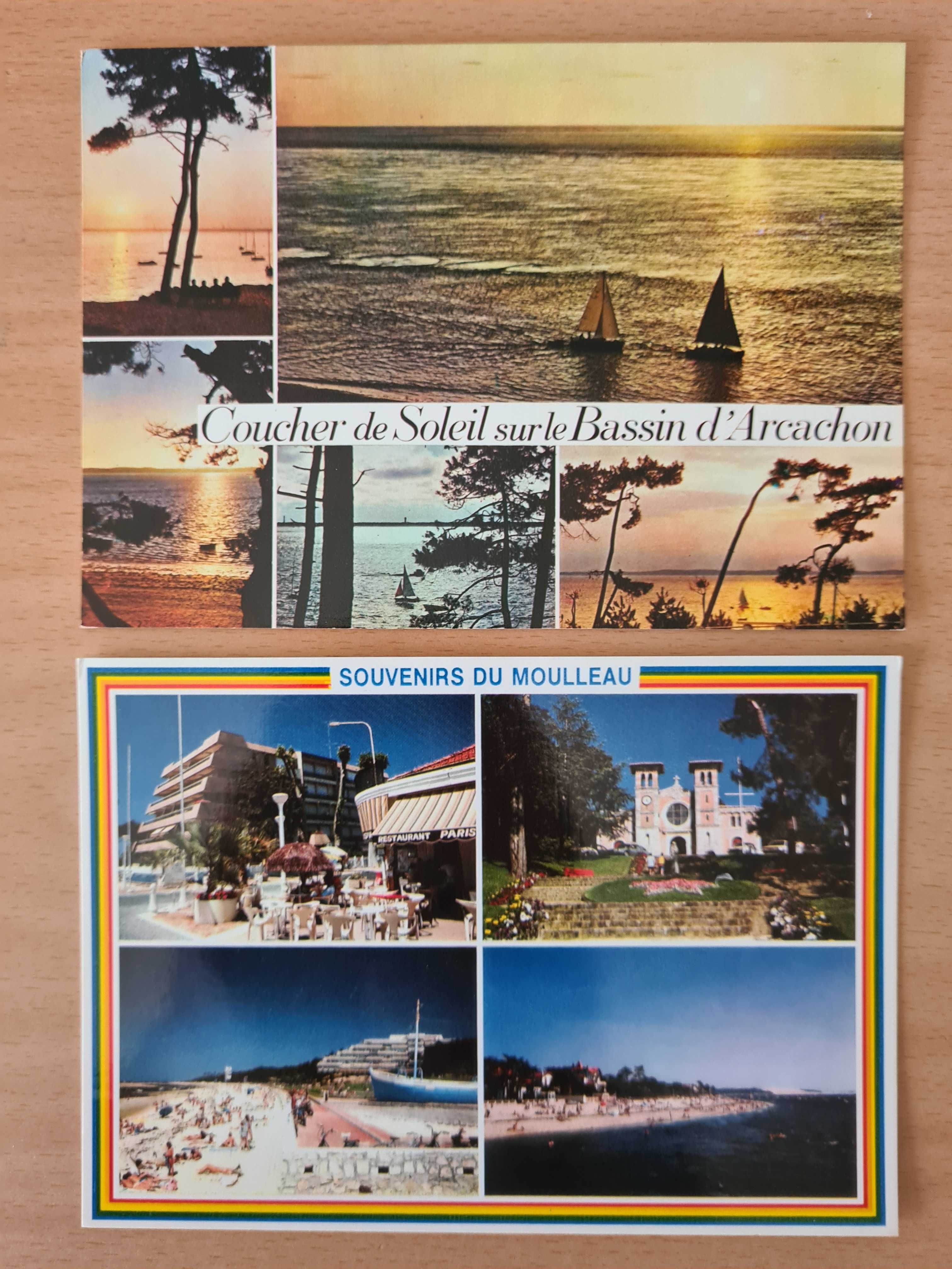 2 postais ilustrados de Aquitaine: Arcachon e Le Moulleau