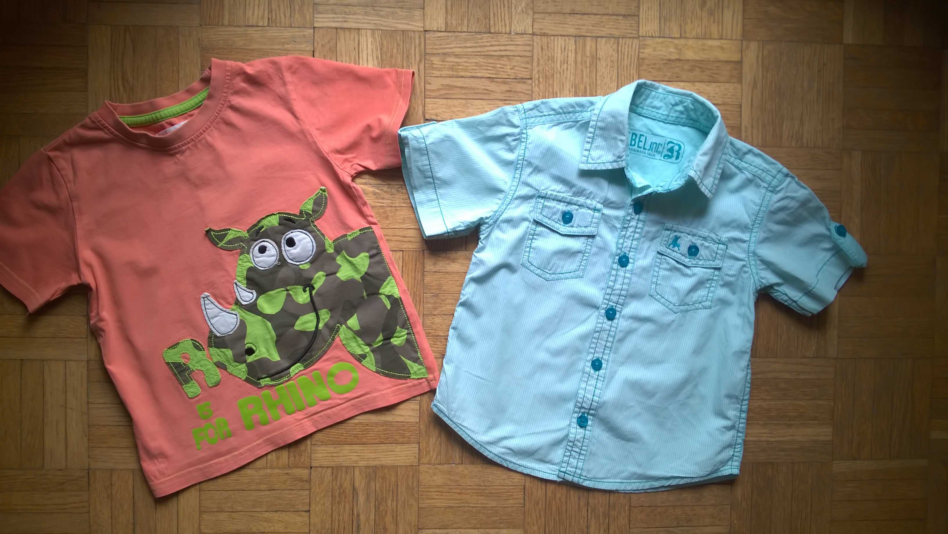 Komplet: T-shirt Bluezoo + ogrodniczki +koszula, r. 92