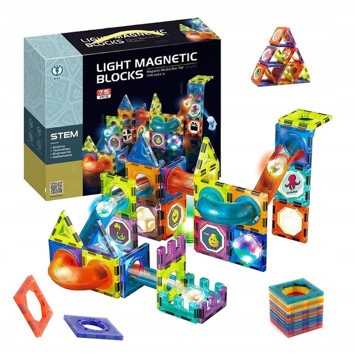 Klocki Magnetyczne 75 El Świecące Kulki Tor Marble