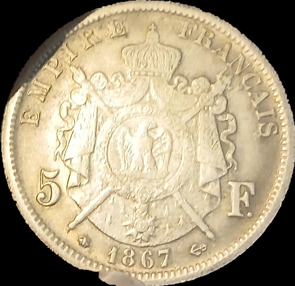 Francja Napoleon III 5 franków 1867 srebrne