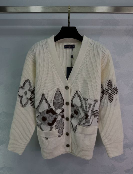 Louis Vuitton kardigan V-neck z żakardem – wełna premium