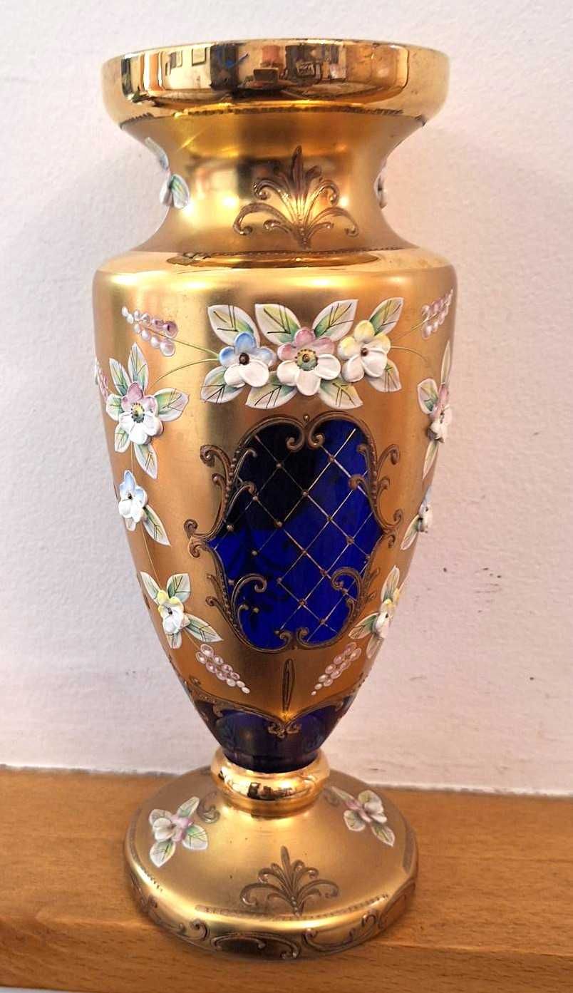Jarra em vidro opalino azul esmaltado boémio, Novy Bor