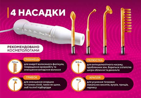 Дарсонваль для шкіри на опт роздріб 4 насадки , повний комплект