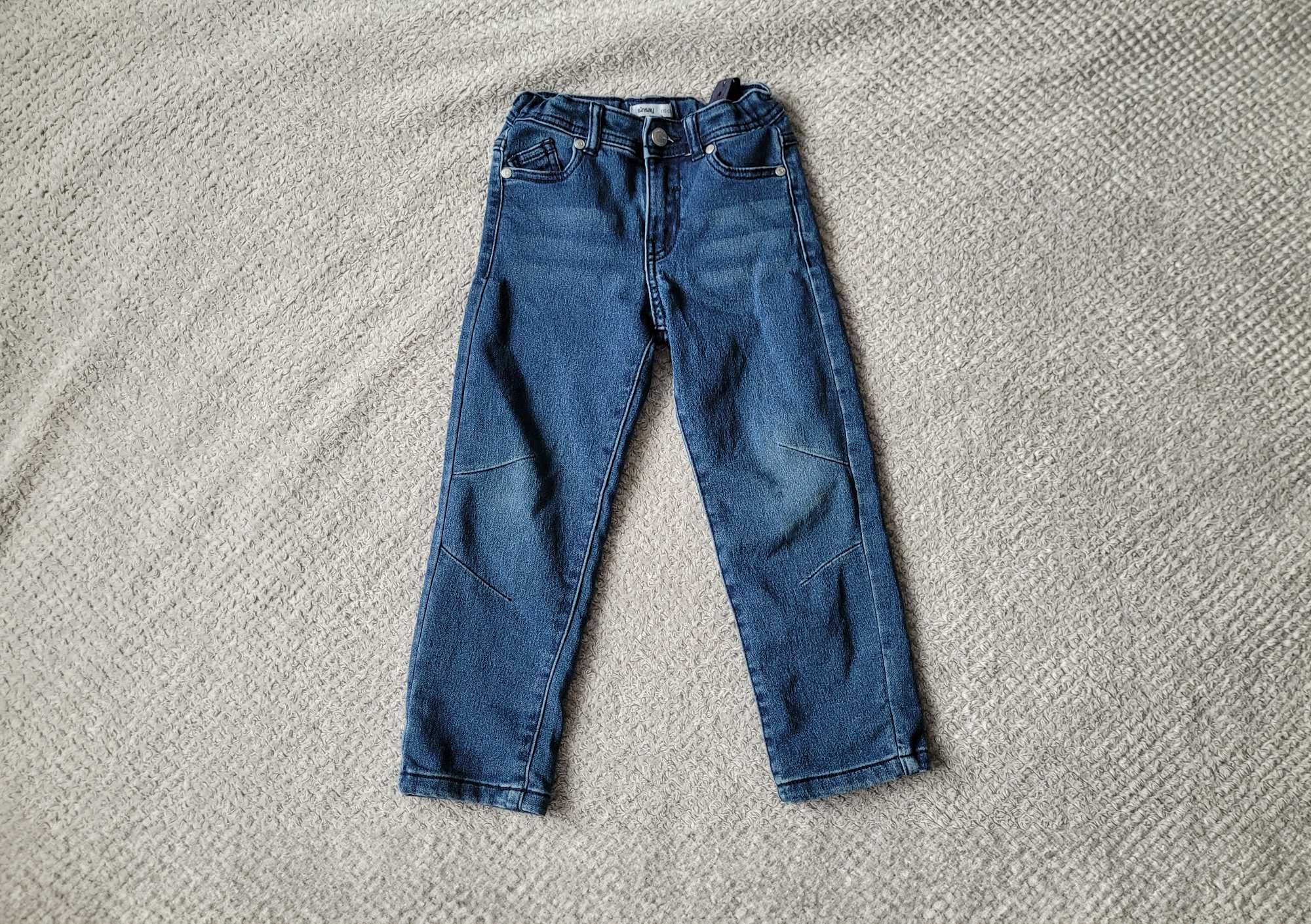 Spodnie jeansy z regulacją w pasie, rozmiar 110, Sinsay