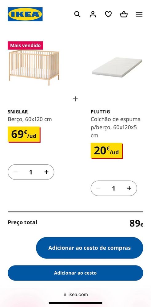 Berço SNIGLAR com colchão PLUTTIG IKEA