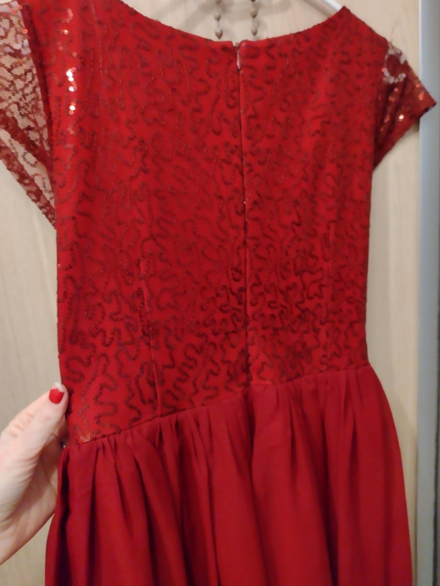 Czerwona świąteczna sukienka święta M rozkloszowana świecąca