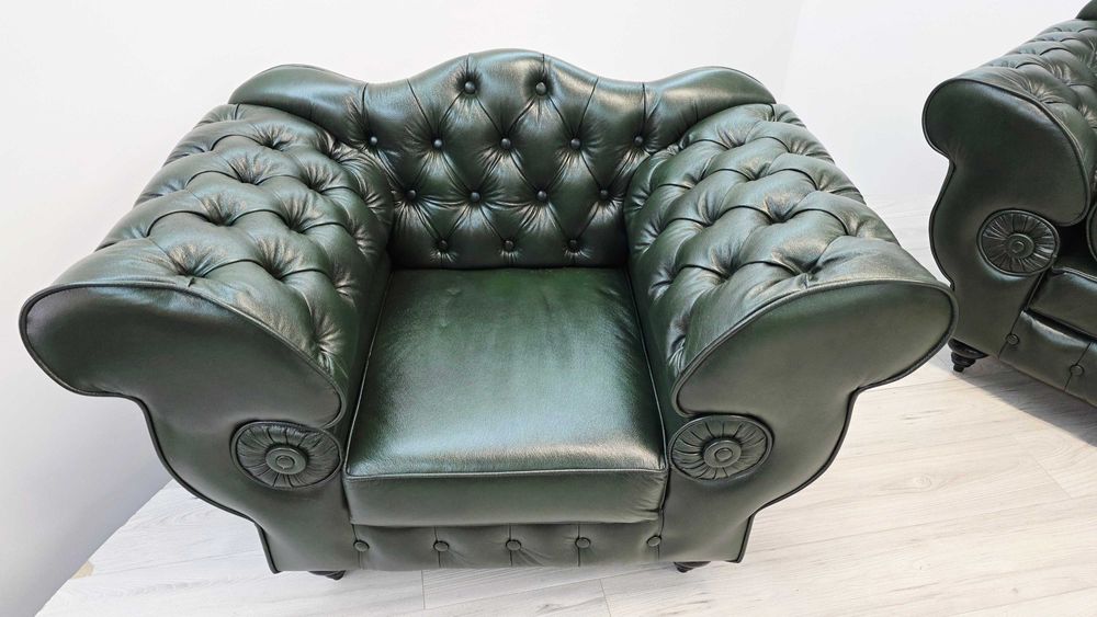 Zestaw wypoczynkowy Chesterfield Preston 3+1+1 skórzany