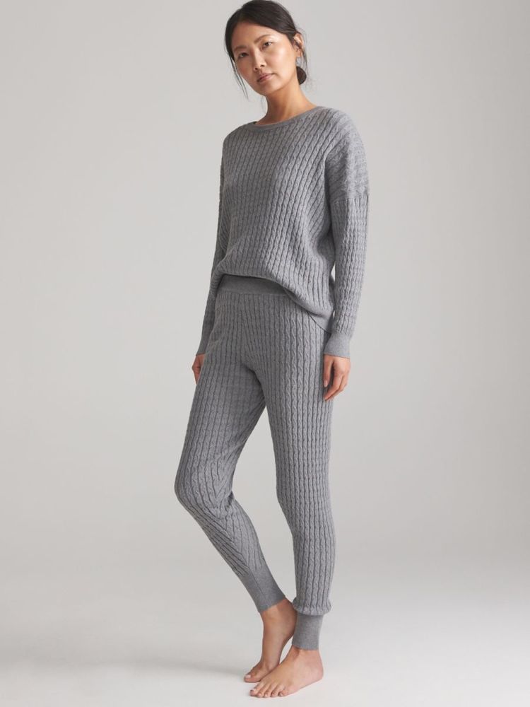 Reserved dzianinowe spodnie dresowe szare joggery legginsy splot