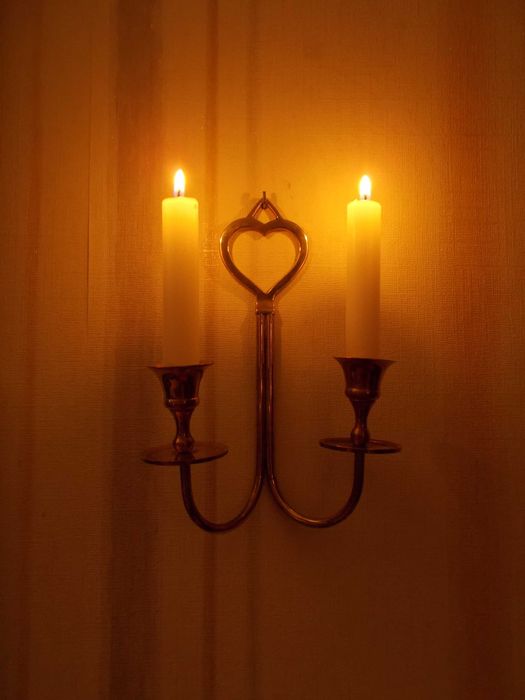 Stary Mosiężny Świecznik Wiszący z Sercem-Podwójny-Vintage