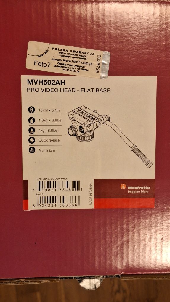 Głowica Manfrotto MVH502AH z płaską bazą