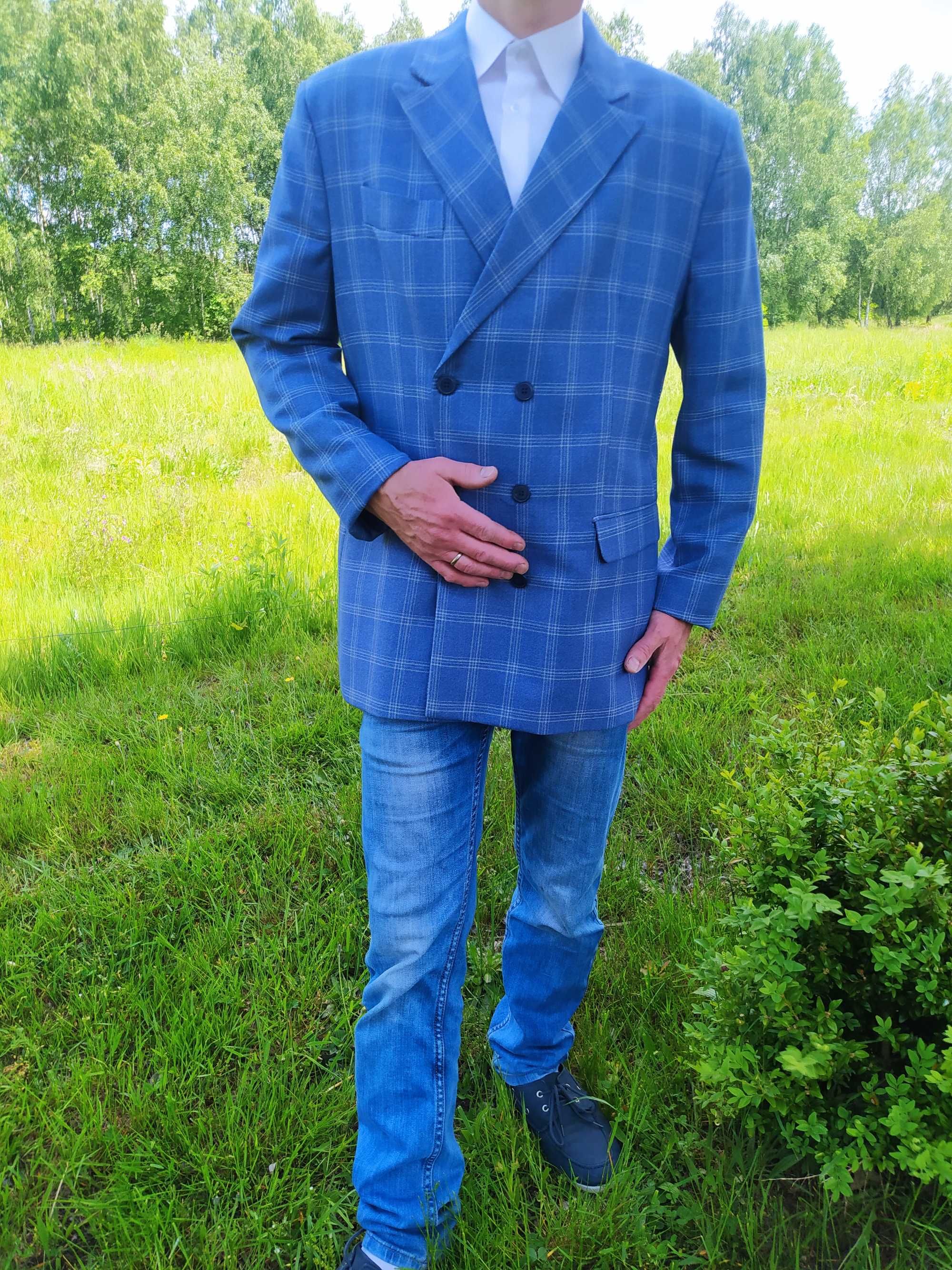 NOWA Marynarka w kratkę NIEBIESKI JEANS r.52