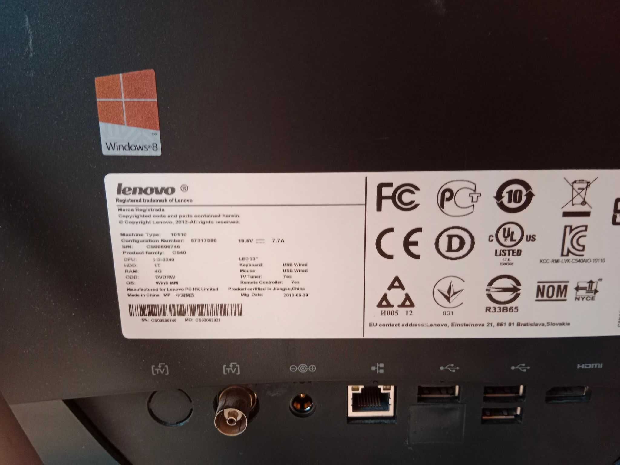 Komputer Lenovo all in one AIO c540, dotykowy ekran 23 cale
