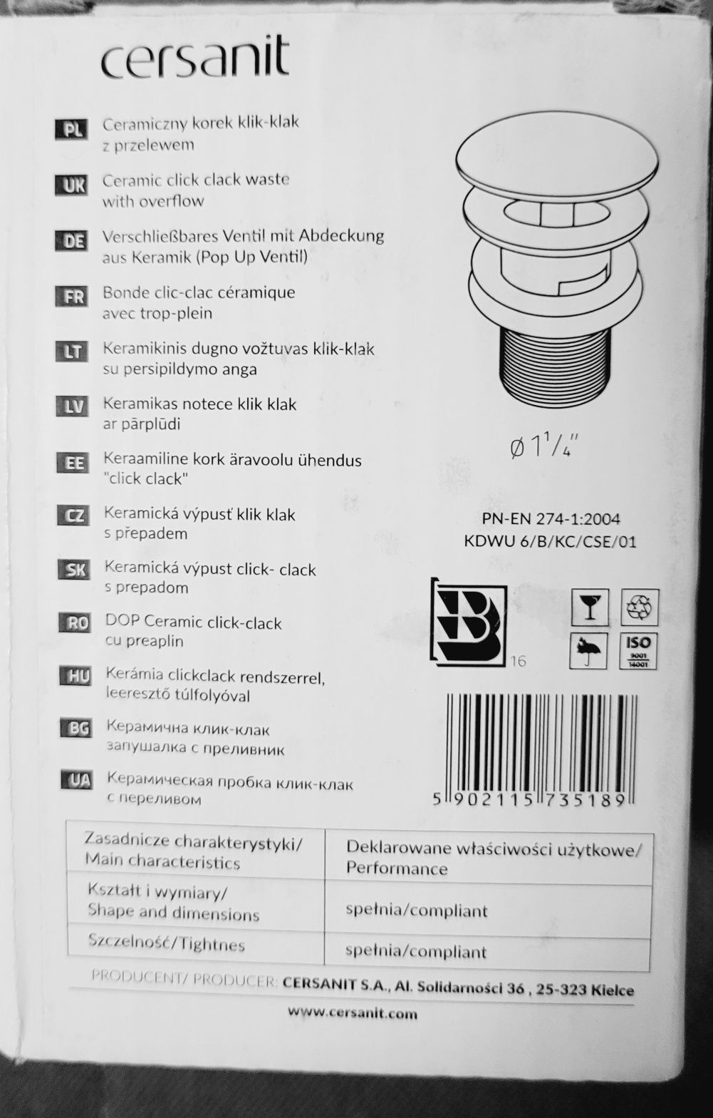 Umywalka nablatowa Cersanit Crea 35x35 cm gratis korek Klik Klakk