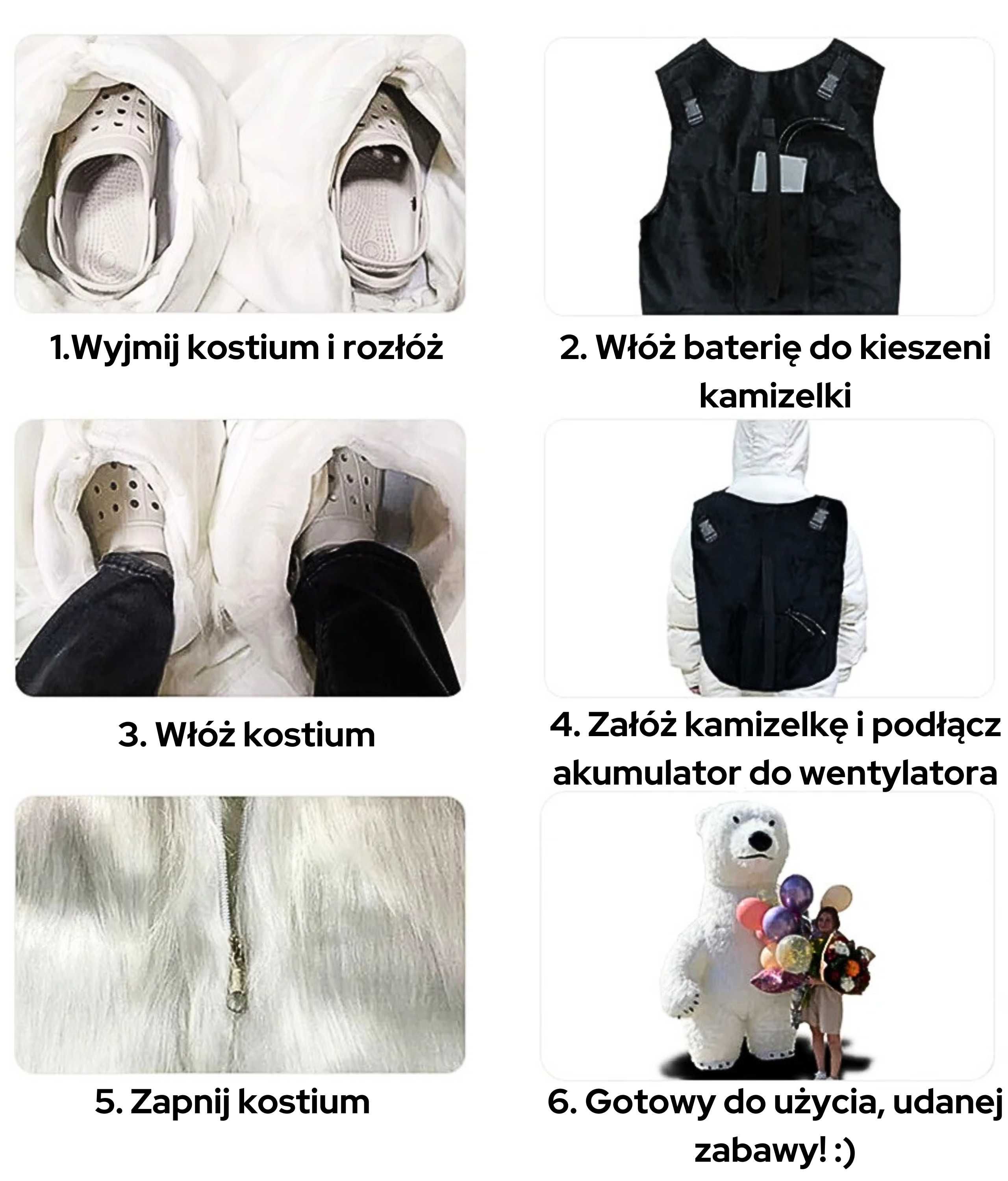Duży biały miś dmuchany przebranie kostium imprezy wesela 2.5m+bateria