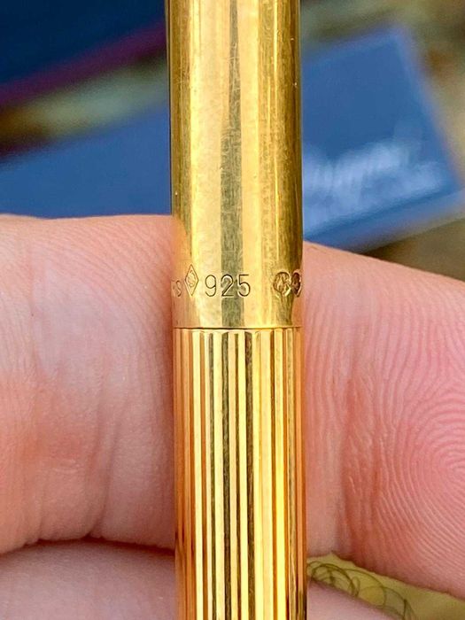 Caneta ST Dupont Esferográfica Em Prata Sólida 925 Banhada a Ouro