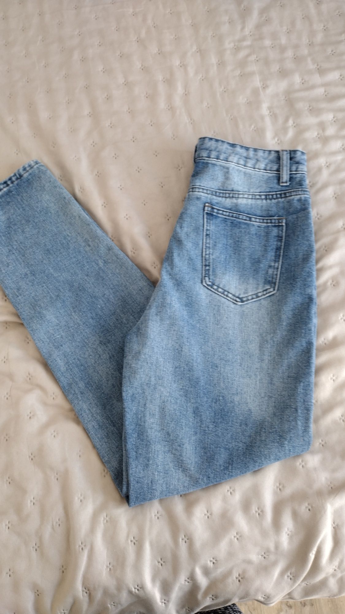 Spodnie jeansy damskie S wysoki stan proste nogawki