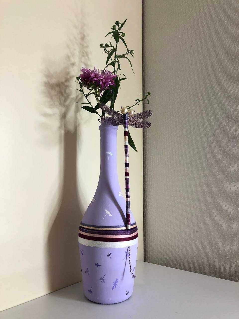 Декоративная стеклянная бутылка "DRAGONFLY", ваза