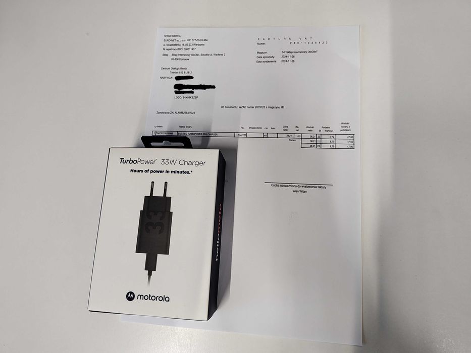 Ładowarka Motorola TurboPower 33W USB-A + Kabel USB-C | GWARANCJA