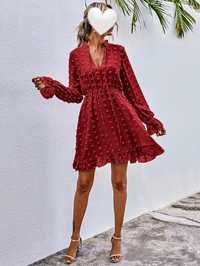 Elegancka koktajlowa sukienka SHEIN L-XL burgundowa rozkloszowana