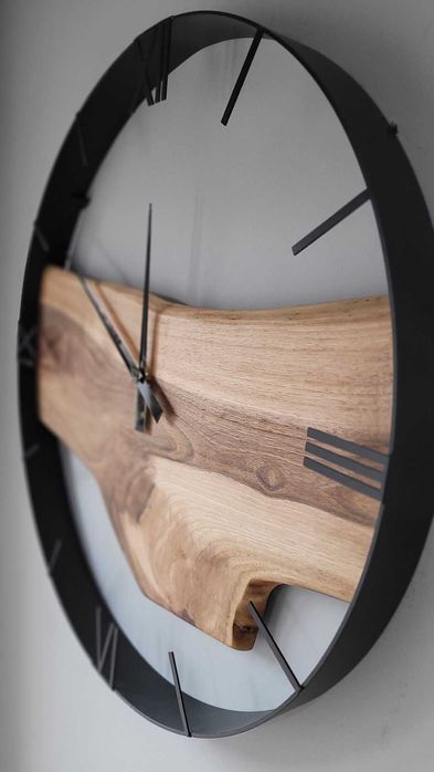 Zegar ścienny 60cm naturalne drewno orzechowe. Loft Rękodzieło Prezent